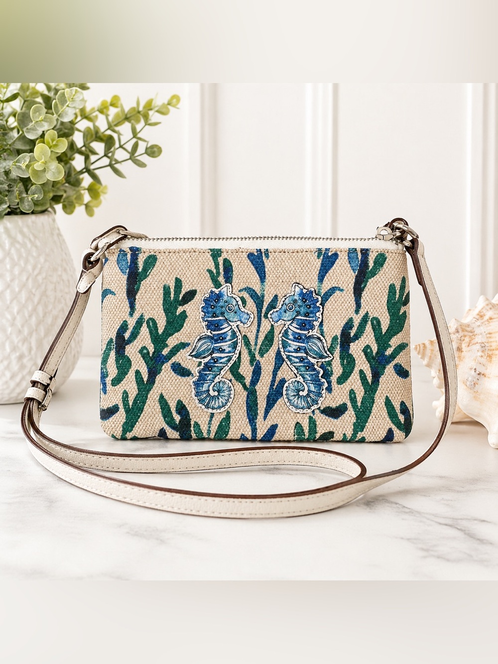 Brighton Seahorse Crossbody Bag Coastal Beach Nautical Blue Green Mini Purse